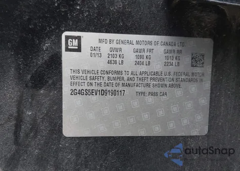 2013 Buick Regal Turbo - Premium 1 from USA, damaged, VIN 2G4GS5EV1D9190117